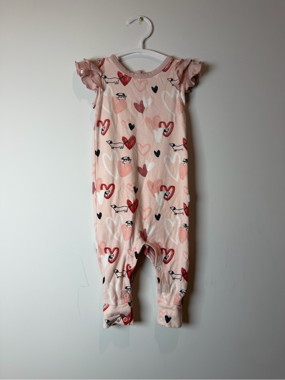 LouLou Lollipop Pink Heart & Dog Print Romper Jumpsuit 3-6M Baby Girl